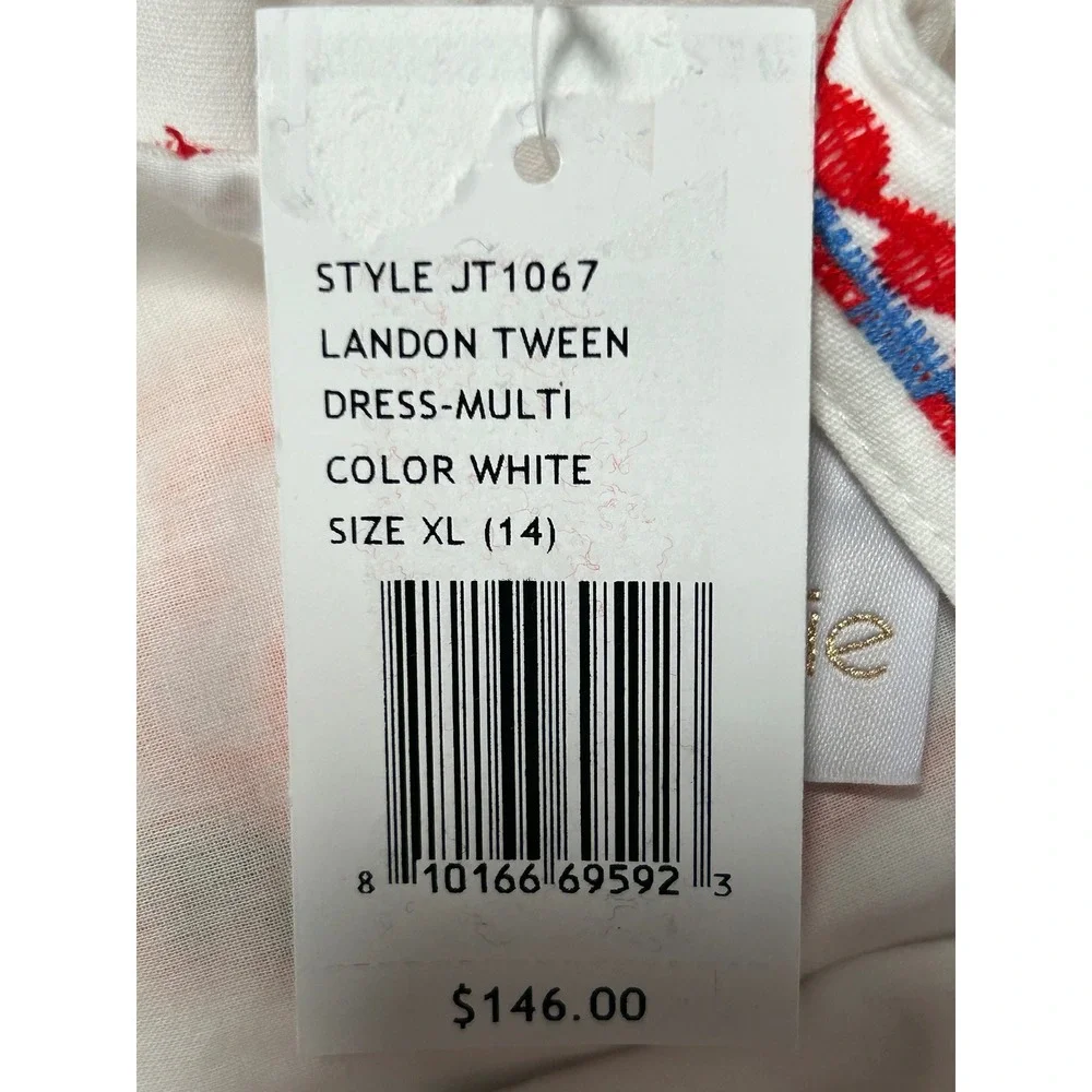 NEW J.Marie Landon Tween Dress White Multi Floral Embroidered Cotton Size 14